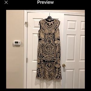 Formal dress, navy with gold soutache design